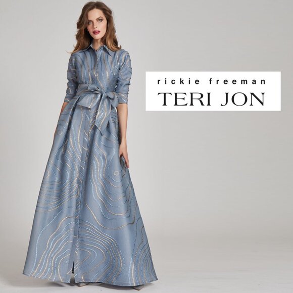 Rickie Freeman for Teri Jon Dresses & Skirts - Rickie Freeman for Teri Jon NWT 6 Jacquard Metallic Abstract Dress Gown Blue